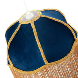 Happy Homewares Domed Victorian Shape Lamp Shade In Navy Blue Velvet With Gold Trim - thumbnail 3