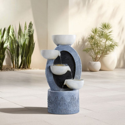 Thehotsale 4 Bowls Solar-Powered Water Fountain Outdoor Garden Decor With Lights - image 1