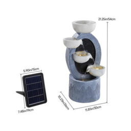 Thehotsale 4 Bowls Solar-Powered Water Fountain Outdoor Garden Decor With Lights - thumbnail 7