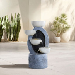 Thehotsale 4 Bowls Solar-Powered Water Fountain Outdoor Garden Decor With Lights - thumbnail 1