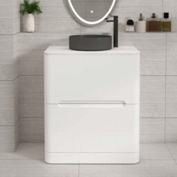 Royal Bathrooms Venice 700mm Gloss White Freestanding Bathroom Countertop Vanity Unit 2 Drawer With Art Round Basin - thumbnail 1