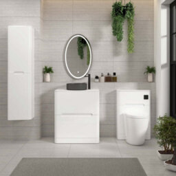 Royal Bathrooms Venice 700mm Gloss White Freestanding Bathroom Countertop Vanity Unit 2 Drawer With Art Round Basin - thumbnail 4