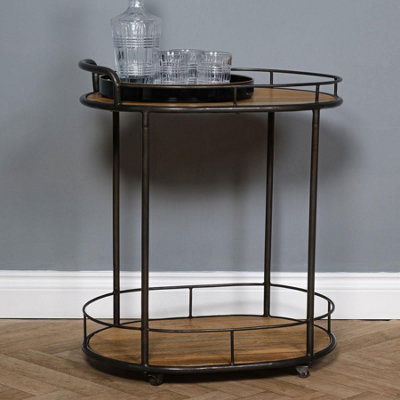 Elm Home And Products Elm Home And Garden Elegant Two Tiered Drinks Trolley Gun Metal Grey Steel Frame Mango Wood No Veneer - image 1
