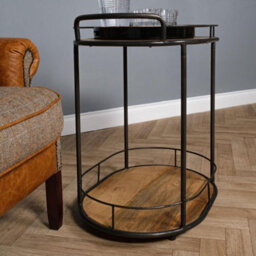 Elm Home And Products Elm Home And Garden Elegant Two Tiered Drinks Trolley Gun Metal Grey Steel Frame Mango Wood No Veneer - thumbnail 2