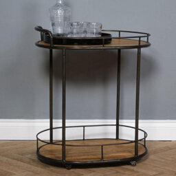 Elm Home And Products Elm Home And Garden Elegant Two Tiered Drinks Trolley Gun Metal Grey Steel Frame Mango Wood No Veneer - thumbnail 1