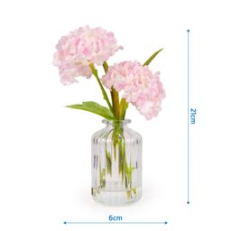 Candlelight Pink 21Cm Hydrangeas Artificial Floral Arrangement In Clear Ribbed Glass Vase - thumbnail 5