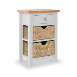 Farro Grey Telephone Table With Baskets - Painted With Oak Top - Fully Aseembled By Roseland Furniture - thumbnail 1
