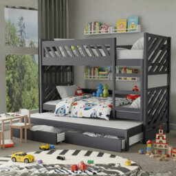 Mateo K Triple Bunk Bed With Mattress And Storage Containers Black - thumbnail 2