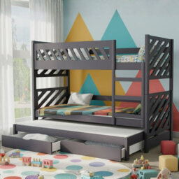 Mateo K Triple Bunk Bed With Mattress And Storage Containers Black - thumbnail 3