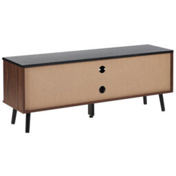 Beliani Retro Tv Stand Dark Brown - Supports Up To 63 Inch Tv, Slatted Sliding Doors, Solid Wood Legs - thumbnail 6