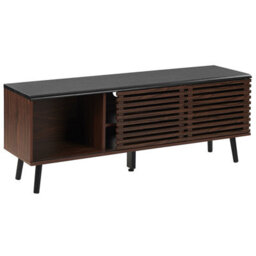 Beliani Retro Tv Stand Dark Brown - Supports Up To 63 Inch Tv, Slatted Sliding Doors, Solid Wood Legs - thumbnail 5