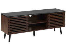 Beliani Retro Tv Stand Dark Brown - Supports Up To 63 Inch Tv, Slatted Sliding Doors, Solid Wood Legs - thumbnail 3