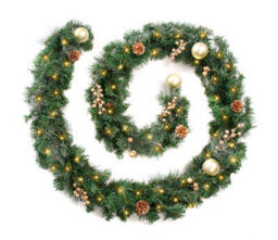 Best Artificial 9Ft Frosted Gold Decorated Christmas Garland Supplied With 80 Bright White Battery Leds Banister