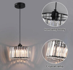 Led Crystal Pendant Lamp Black Round Modern Iron Chandelier - thumbnail 5