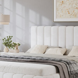 Abrihome Upholstered Bed, 4Ft6 Double Bed 135X190Cm, Sturdy Bed Slats, Comfortable Soft Headboard, Pu + Mdf+Plywood, Beige - thumbnail 6