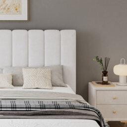 Abrihome Upholstered Bed, 4Ft6 Double Bed 135X190Cm, Sturdy Bed Slats, Comfortable Soft Headboard, Pu + Mdf+Plywood, Beige - thumbnail 7