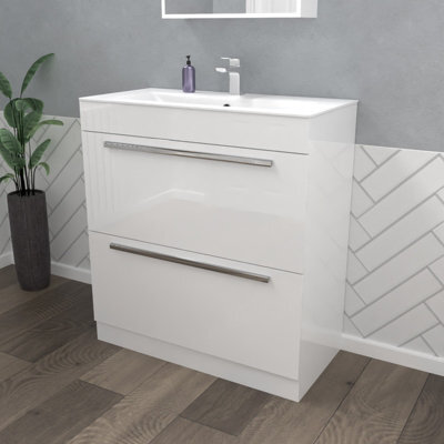Nes Home Nanuya 800mm White 2 Drawers Stylish Slim Basin Vanity Unit - image 1