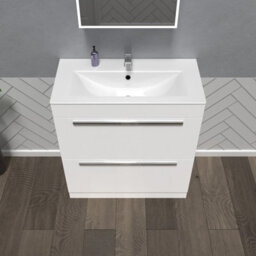 Nes Home Nanuya 800mm White 2 Drawers Stylish Slim Basin Vanity Unit - thumbnail 2