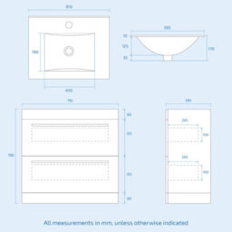 Nes Home Nanuya 800mm White 2 Drawers Stylish Slim Basin Vanity Unit - thumbnail 6