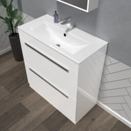 Nes Home Nanuya 800mm White 2 Drawers Stylish Slim Basin Vanity Unit - thumbnail 4
