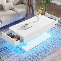 Btm High Gloss Coffee Table With Drawers And Led Lights For Living Room - thumbnail 1
