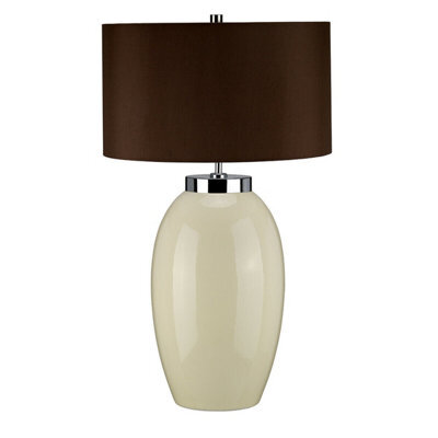Elegant Large Cream Ceramic Table Lamp With Brown Shade - Led Compatible E27 60W