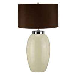 Elegant Large Cream Ceramic Table Lamp With Brown Shade - Led Compatible E27 60W