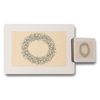 Benjamin Tate Design Geometric Wreath Print Placemat And Coaster Set With Wood Base Exclusive Designer Artwork Collection - image 1