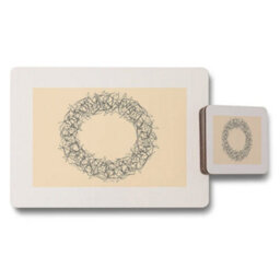 Benjamin Tate Design Geometric Wreath Print Placemat And Coaster Set With Wood Base Exclusive Designer Artwork Collection