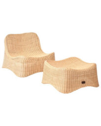 Beliani Natural Rattan Garden Armchair And Low Stackable Footstool Set For Outdoor Relaxation - thumbnail 3