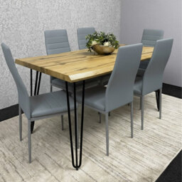 Kosy Koala Dining Table Set With 6 Grey Faux Leather Chairs Kitchen Dining Room Furniture - thumbnail 2