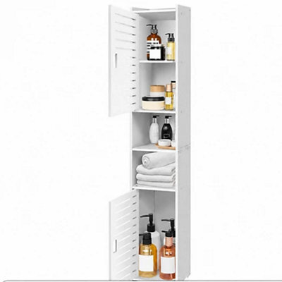 5-Tier Mirrored Bathroom Storage Cabinet, Tall Pvc Floor Standing Cupboard Unit For Bathroom, Bedroom & Living Room Organization - image 1