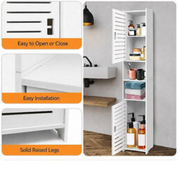 5-Tier Mirrored Bathroom Storage Cabinet, Tall Pvc Floor Standing Cupboard Unit For Bathroom, Bedroom & Living Room Organization - thumbnail 3