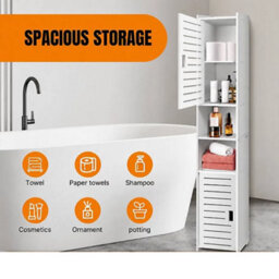 5-Tier Mirrored Bathroom Storage Cabinet, Tall Pvc Floor Standing Cupboard Unit For Bathroom, Bedroom & Living Room Organization - thumbnail 4