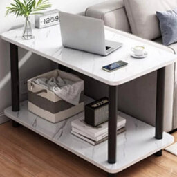 White 2 Tier Wooden Coffee Table Side Table With Shelf Tv Stand - thumbnail 2