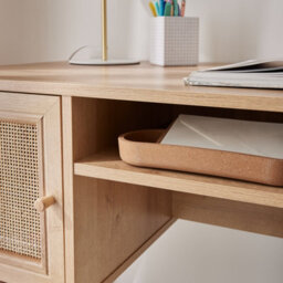 Sweeek - 2-Door Desk With Wood And Cane Effect Boheme Natural 120X55X76.5 Cm - thumbnail 3