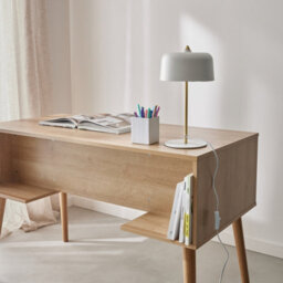 Sweeek - 2-Door Desk With Wood And Cane Effect Boheme Natural 120X55X76.5 Cm - thumbnail 4