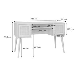 Sweeek - 2-Door Desk With Wood And Cane Effect Boheme Natural 120X55X76.5 Cm - thumbnail 6