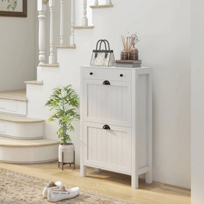 Homcom Narrow Shoe Cabinet With 2 Flip Drawers And Top Drawer, White - image 1