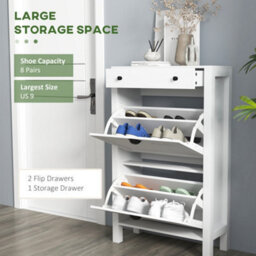 Homcom Narrow Shoe Cabinet With 2 Flip Drawers And Top Drawer, White - thumbnail 4