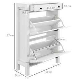Homcom Narrow Shoe Cabinet With 2 Flip Drawers And Top Drawer, White - thumbnail 3