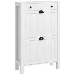 Homcom Narrow Shoe Cabinet With 2 Flip Drawers And Top Drawer, White - thumbnail 2