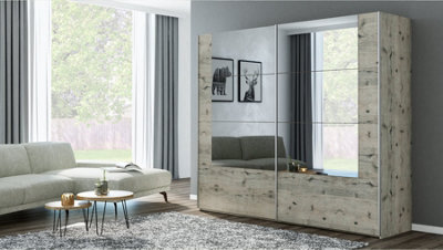 Arte Tallin 250Cm Sliding Wardrobe In Oak Wellington - Double Mirror, Designer Storage - image 1