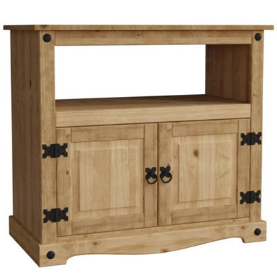 Solid Waxed Pine Tv Unit, Wooden Entertainment Tv Cabinet Stand - image 1