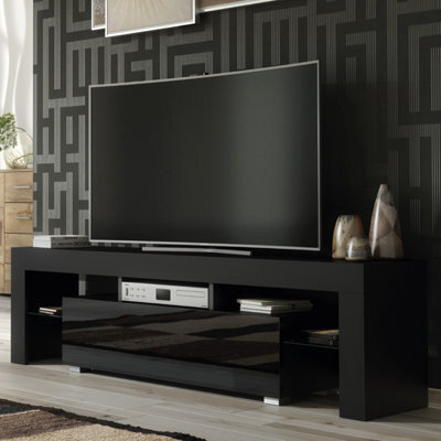 Tv Unit Aria 160Cm - Black With Gloss Doors - image 1