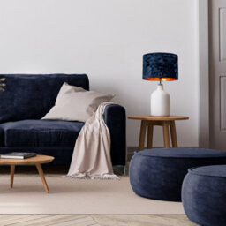 Happy Homewares Modern Midnight Blue Crushed Velvet 12 Table/pendant Shade With Copper Inner - thumbnail 2