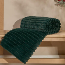 OHS Faux Fur Ribbed Fleece Throw Over Bed Blanket Supersoft, Green - 125 X 150Cm - thumbnail 3