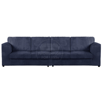 Furnishings For Less UK Luxor Long Fabric Jumbo Cord 4 Seater Sofa - Full Back Navy Blue - image 1