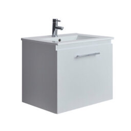 Homestylestore 600mm White Wall Hung Bathroom Vanity Unit And Chrome T Bar Handle - thumbnail 1