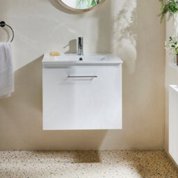 Homestylestore 600mm White Wall Hung Bathroom Vanity Unit And Chrome T Bar Handle - thumbnail 2